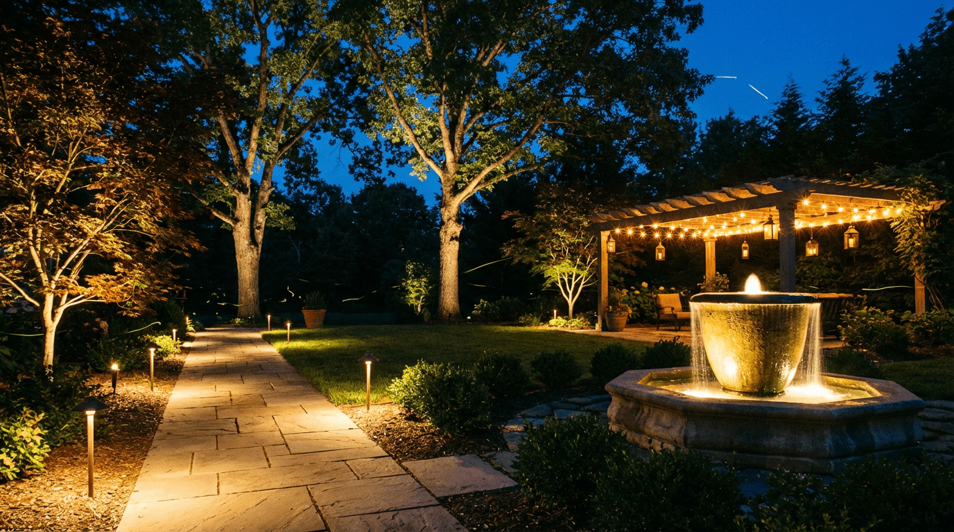 Garden lighting and fountains: design your nighttime landscape