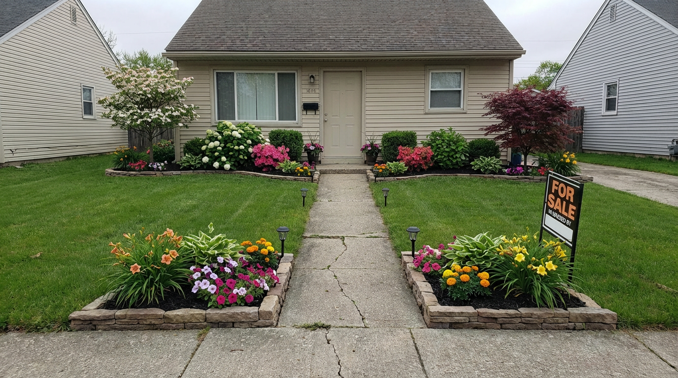 Backyard with beautiful landscaped garden